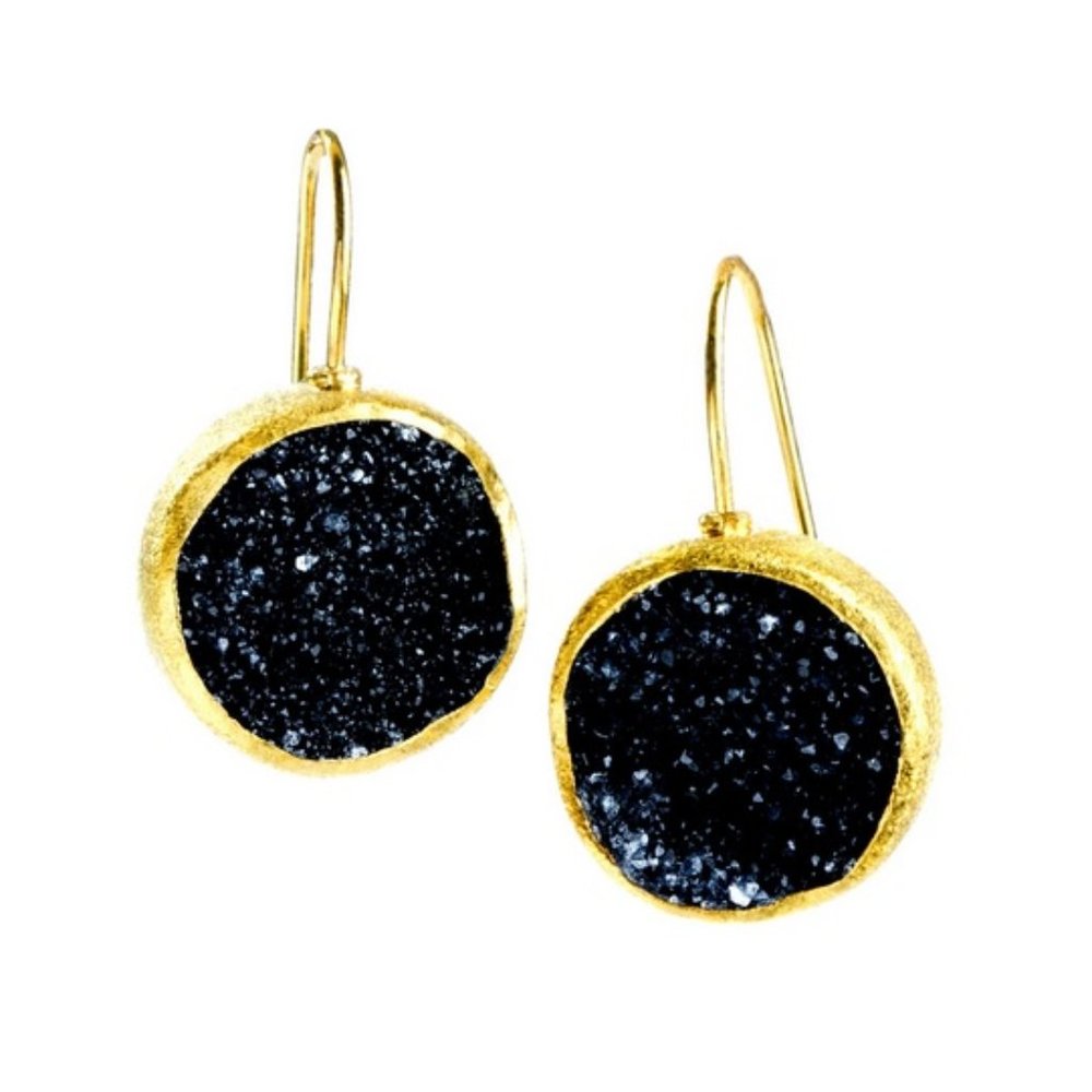 NEW Nina Nguyen 22K/SS Vermeil Black Druzy Earring